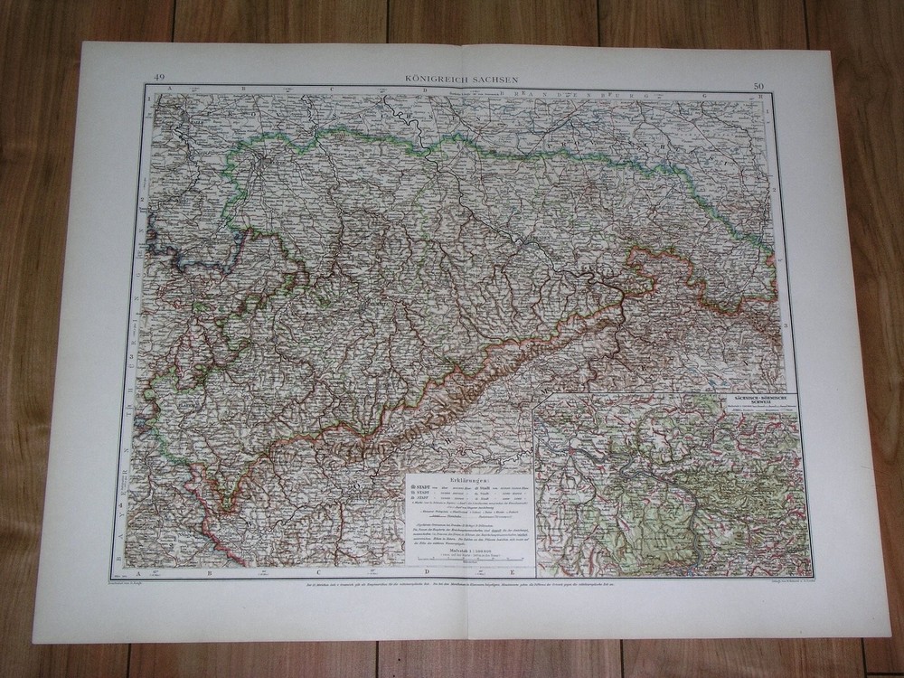 1905 Original Antique Map Of Kingdom Of Saxony / Germany Sachsen Leipzig Dresden
