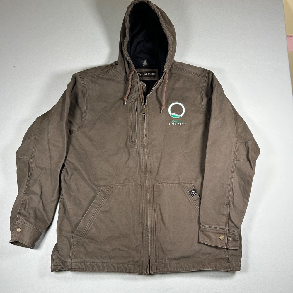 DRI-DUCK Canvas Work Jacket Brown Hooded Full Zip Mens XL Tall