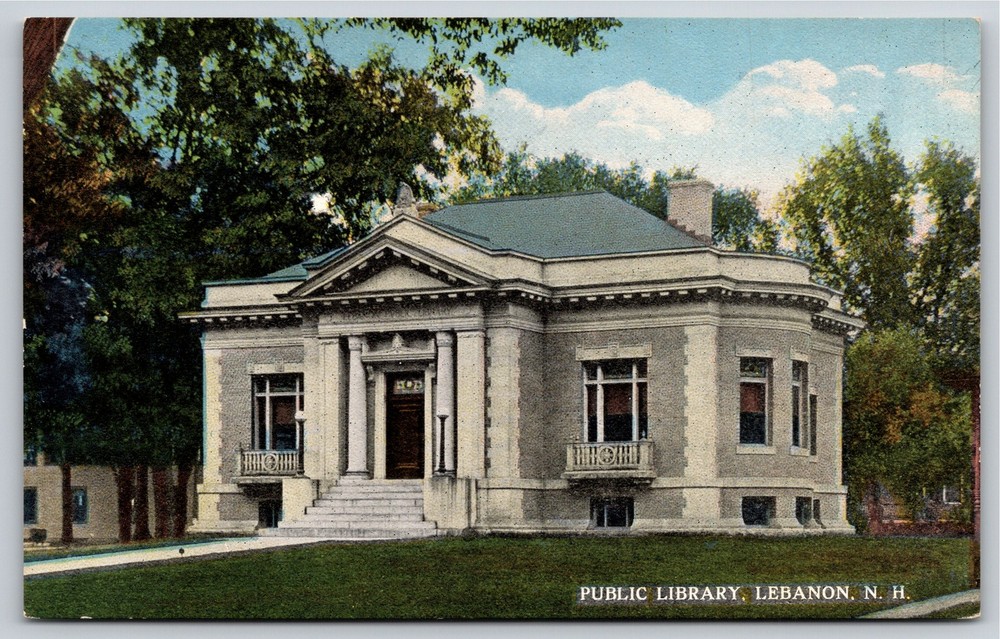 Lebanon New Hampshire~Front of Public Library~Vintage Postcard