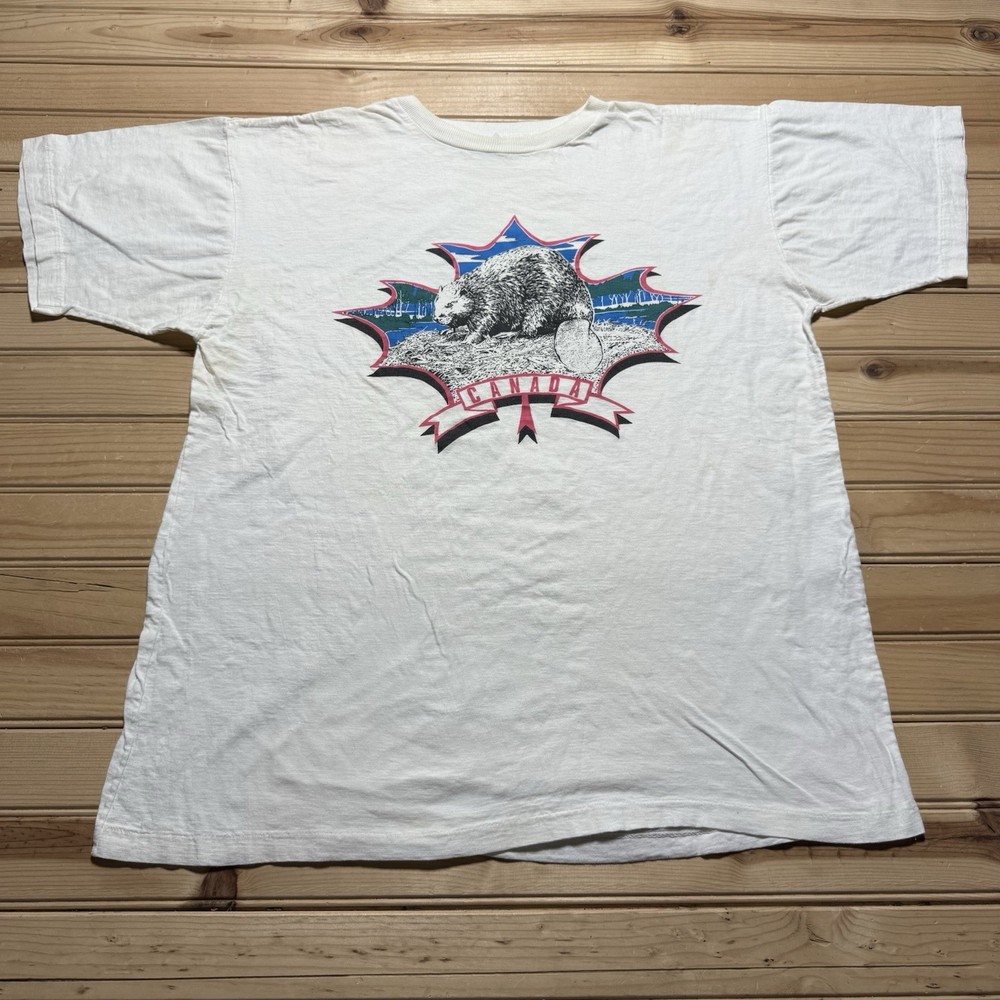 Vintage 80s 90s Beaver Nature Damn Woodland Canada Single Stitch Shirt - Large