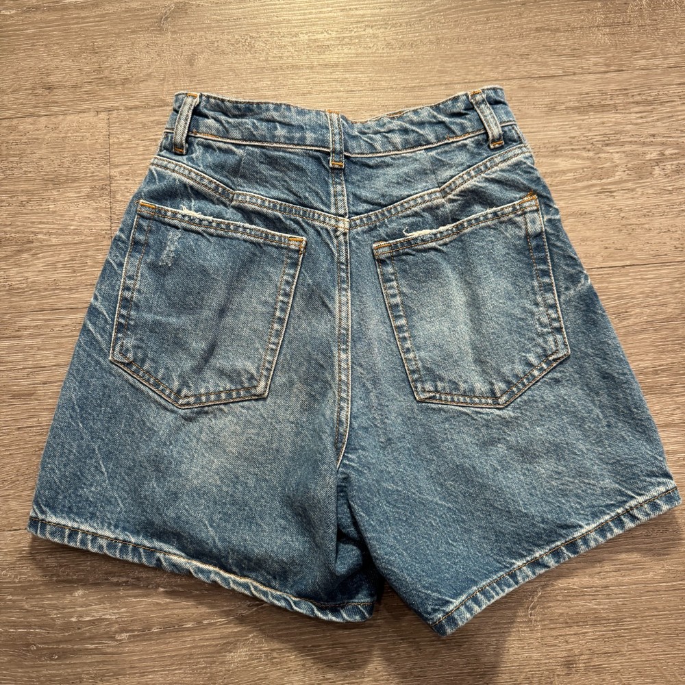 Zara Shorts Womens 2 Blue Denim Cotton High Rise Casual Minimal Western Lounge