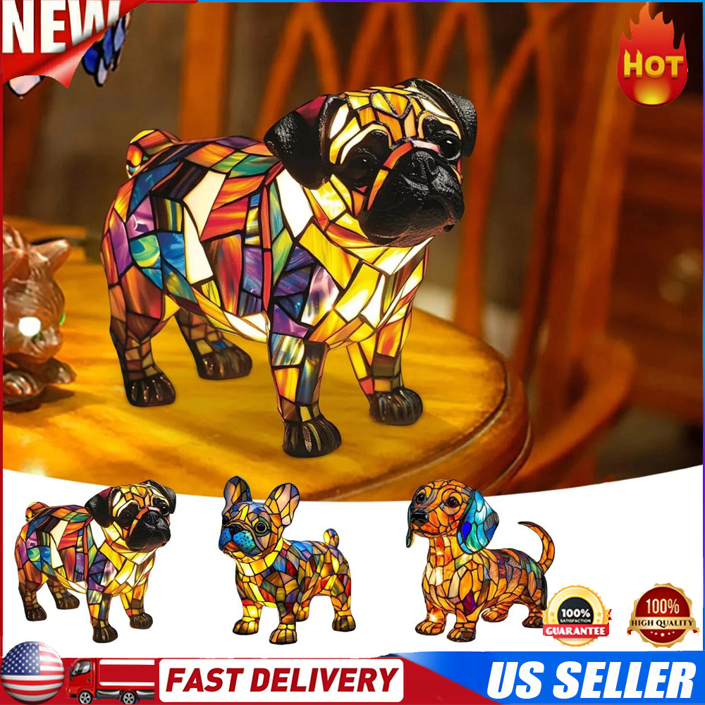Dog Series Art Night Light Corgi Lamp and Pug Lamp, Stained Resin French Bulldog