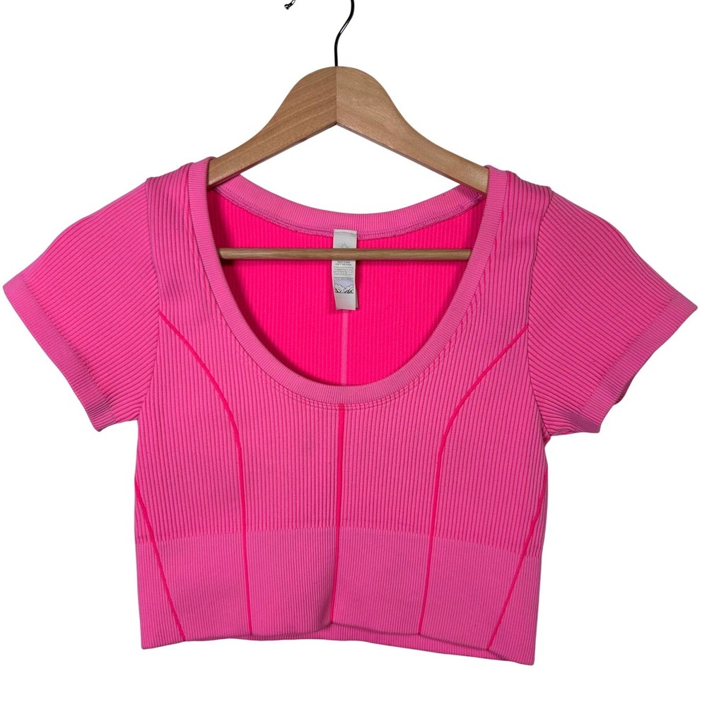 OFFLINE by Aerie Ribbed Crop Top Womens Small Pink Short Sleeve Seamless