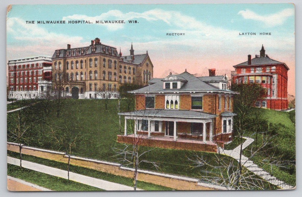 Milwaukee Hospital Passavant Rectory Layton Home WI Vintage Postcard E.C. Kropp