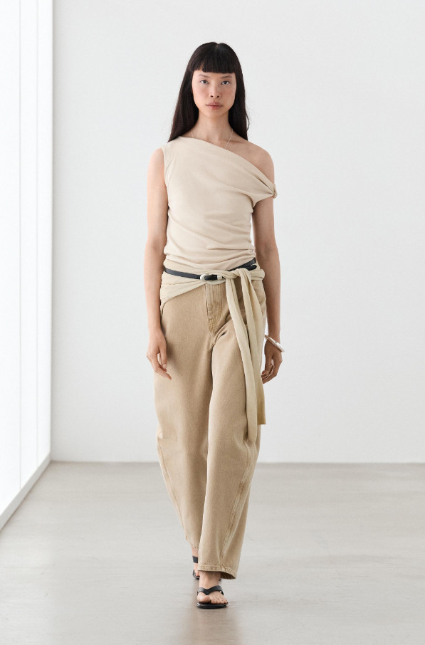 Massimo Dutti Asymmetric drop sleeve top - Sand