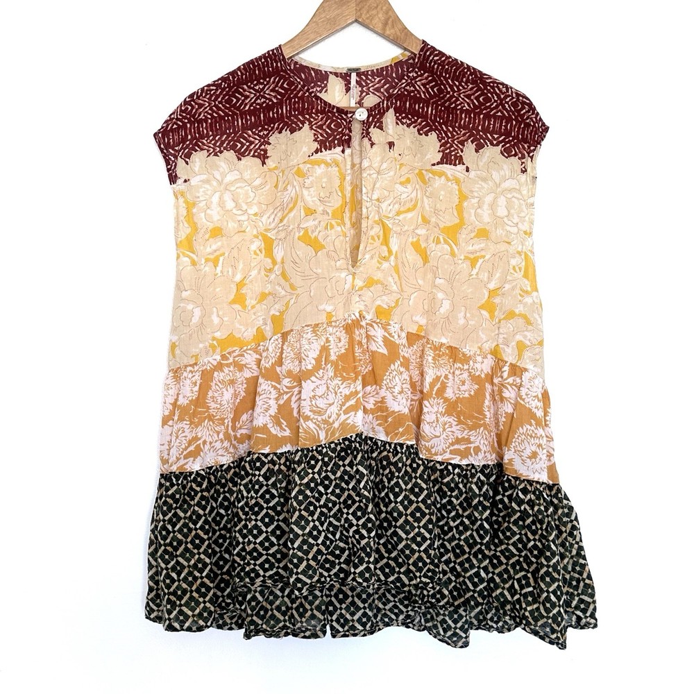 Free People Shirt Women’s Small Floral Cotton Boho Sleeveless Lightweight Top