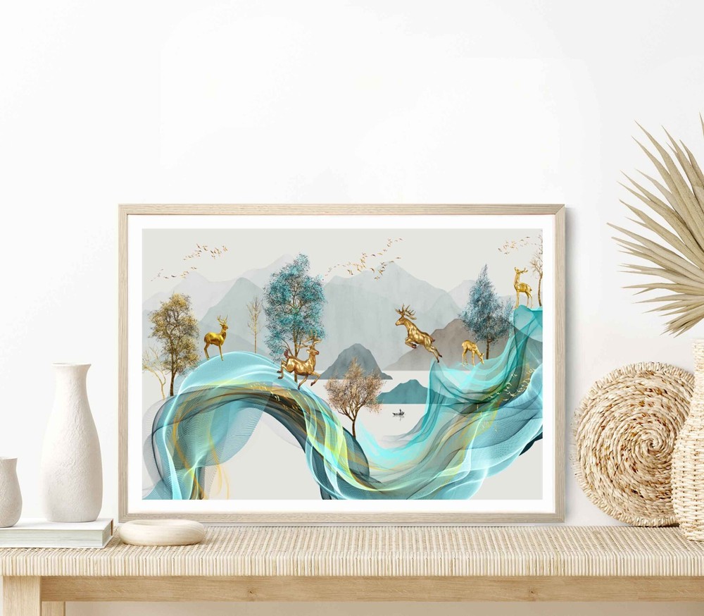 Abstract Golden Reindeer Poster Premium Quality Custom Size Options-image