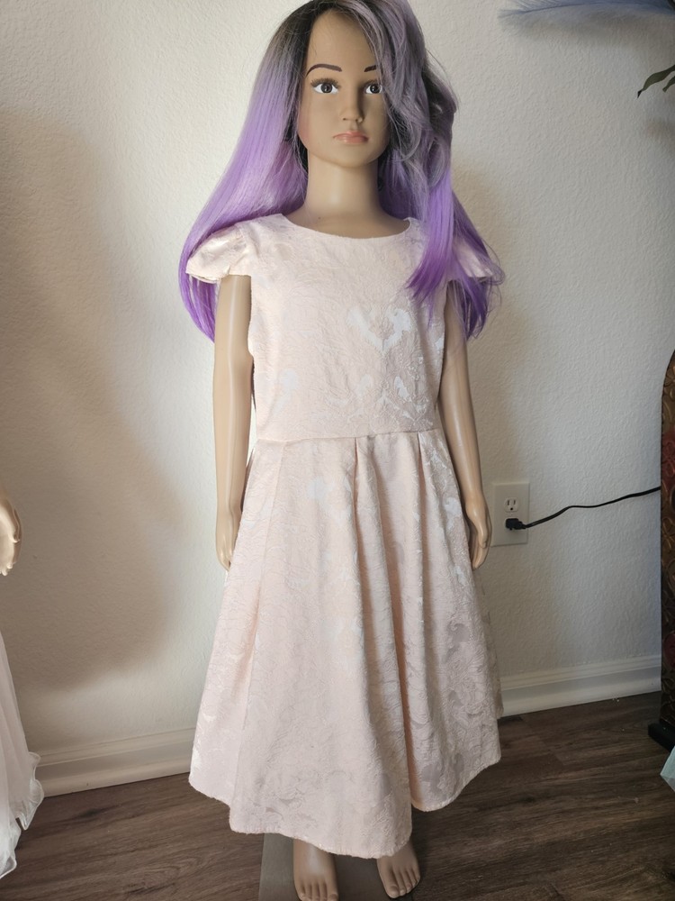 Special Editions Girls A-Line Light Pink Floral Midi Dress Cap Sleeve Size 10