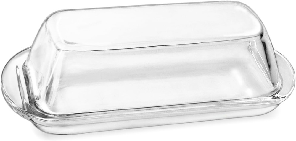 Elegant Glass Butter dish with Lid, Dust-proof 7.6x3.35 inches, Transparent