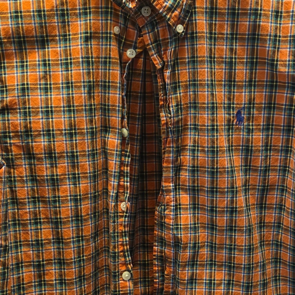 Polo Ralph Lauren Men's Orange Green Blue Plaid Cotton Button-Down Shirt
