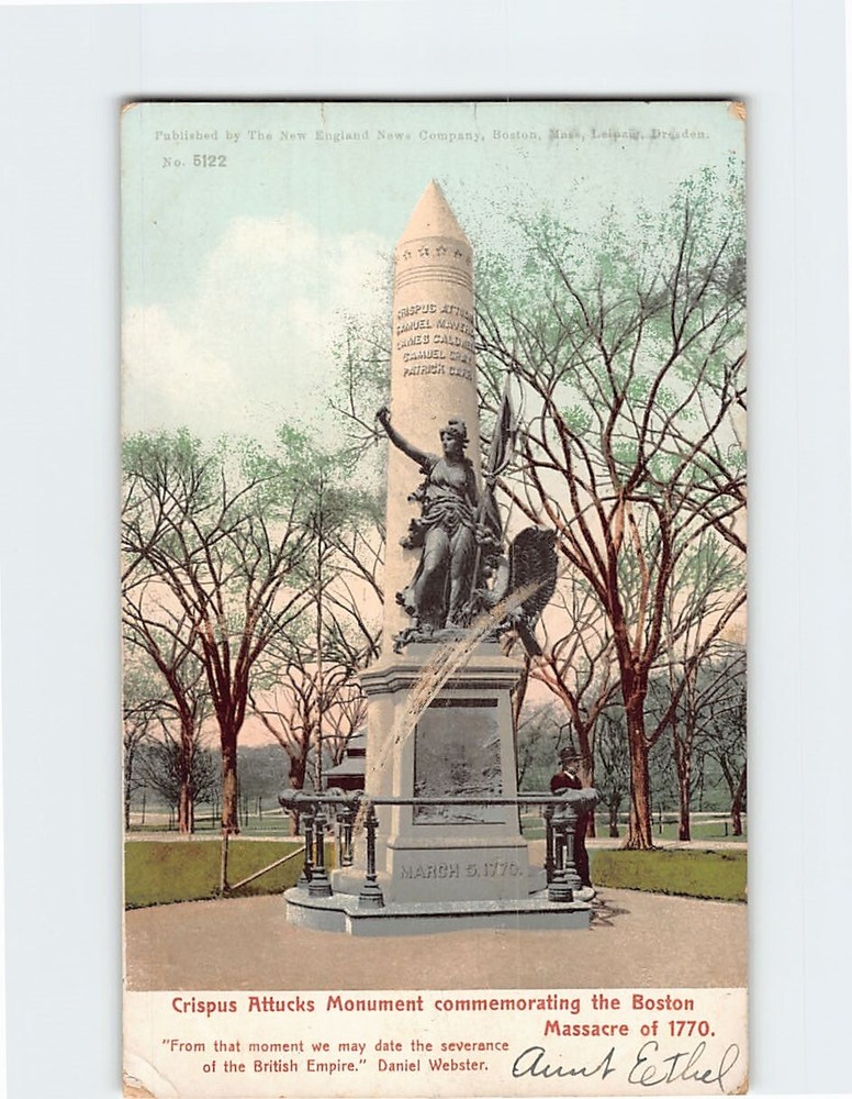 Postcard Crispus Attucks Monument Boston Massachusetts USA