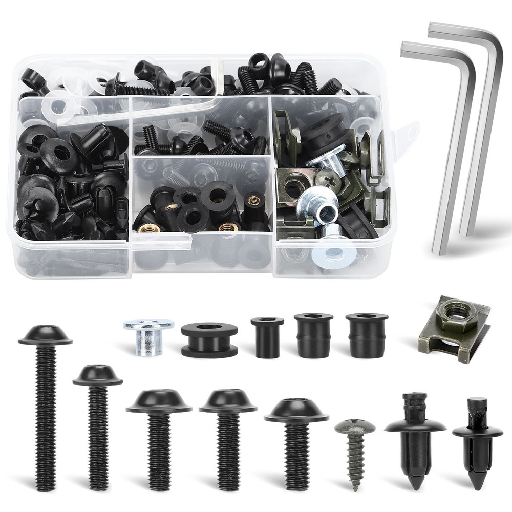 187-Piece Black Motorcycle Fairing Bolt & Screw Kit for Kawasaki Honda M5 M6