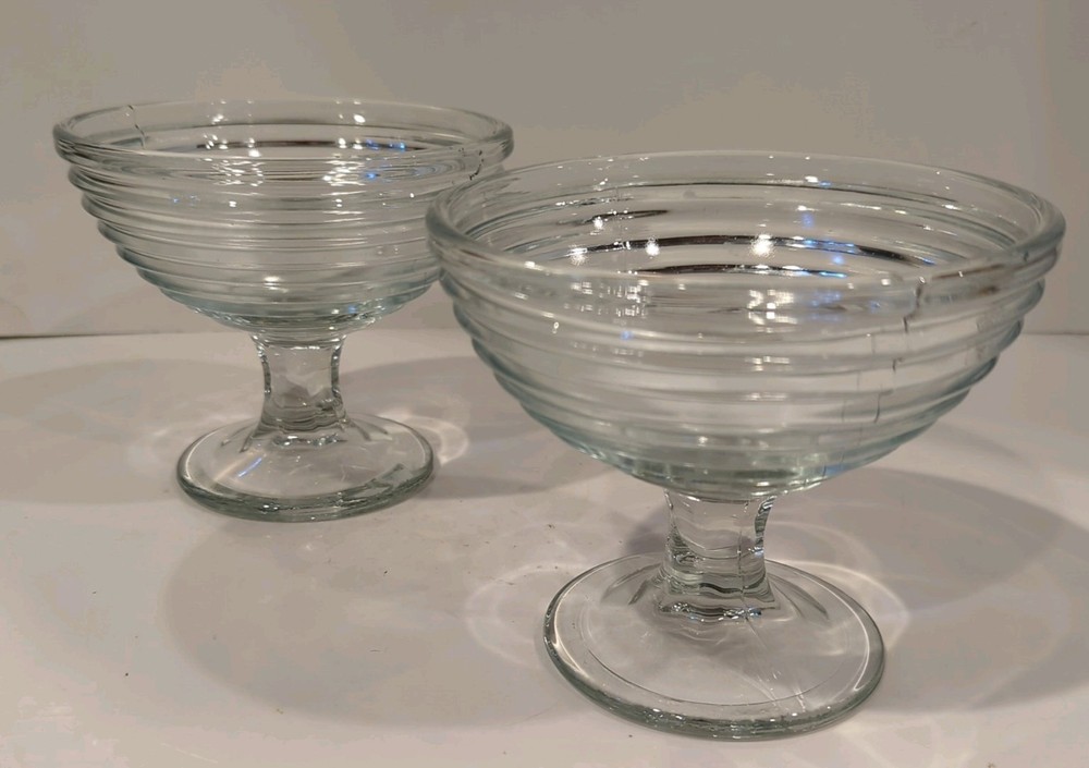 Vtg Anchor Hocking Manhattan Art Deco Dessert Bowls Set Of 2