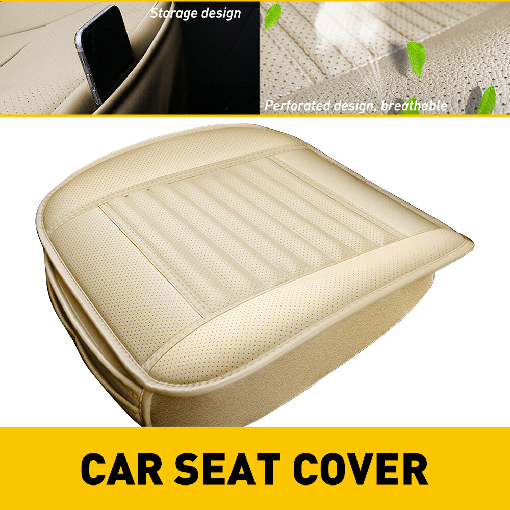 Beige Leather Car Seat Covers Auto Front Seat Leather Protect Pad Breathable Kit