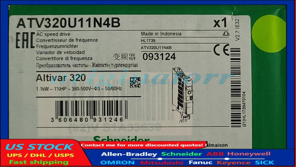 ATV320U11N4B 1kW 1.5HP Altivar AC Speed Drive US Free TAX