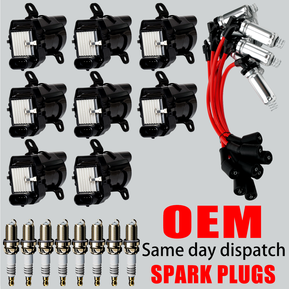 8X OEM Round Ignition Coil & Spark Plug & Wires For Chevy GMC 4.8 5.3 6.0L UF262