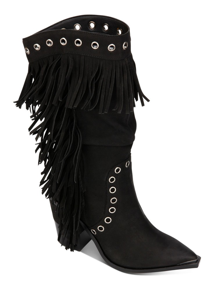 KENNETH COLE NEW YORK Womens Black Slouching West Leather Heeled Boots 9.5 M