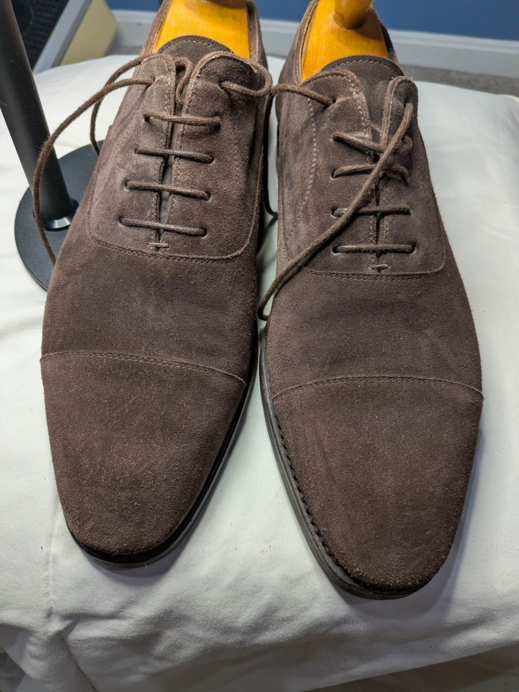 TLB Mallorca Espresso Brown Suede Cap Toe Oxford Shoes Men US 10 UK 9 With Trees