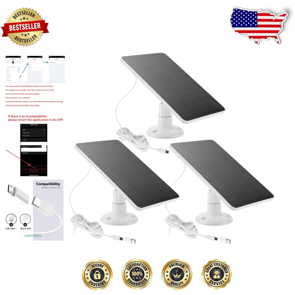 3-Pack High-Speed Solar Panels for Arlo & Ring Cameras with 360° Mount