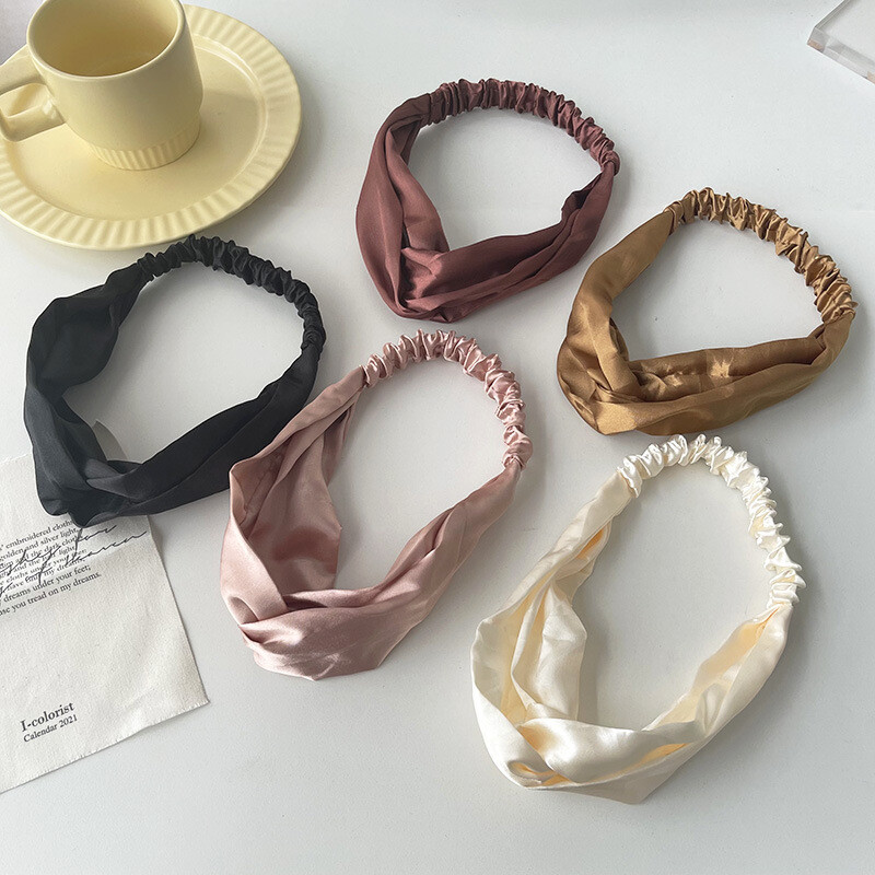 Boho satin twist knot headband elastic turban hairband for sports and casual wear