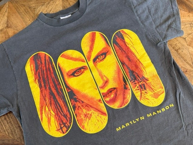 Vintage 1999 Tultex Tag Marilyn Manson 'Big Face Rock Is Dead' T-Shirt Large Euc