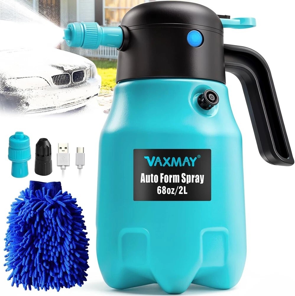 68Oz 2L Electric Foam Sprayer with 60PSI Battery Power and 2 Adjustable Nozzles for Car Washing