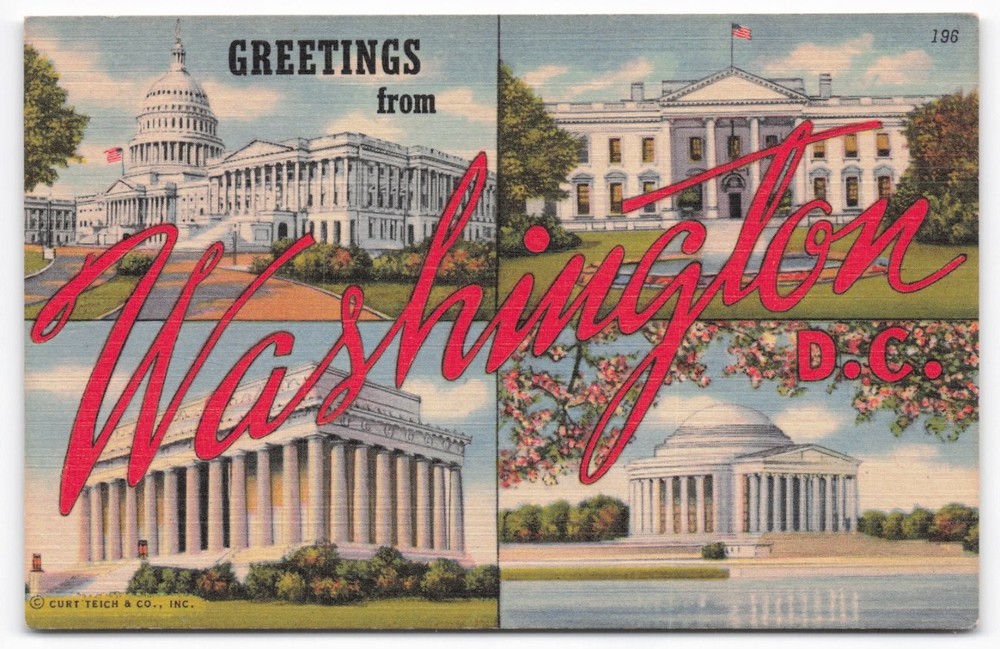 Vintage GREETINGS from Washington DC Linen Postcard Capitol White House