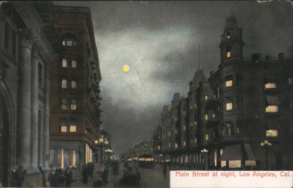 Los Angeles, California CA Main Street night Original Vintage Postcard