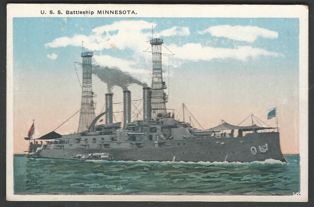 U.S. NAVY Battleship U.S.S. MINNESOTA (BB-22) Divided Back Postcard White Border
