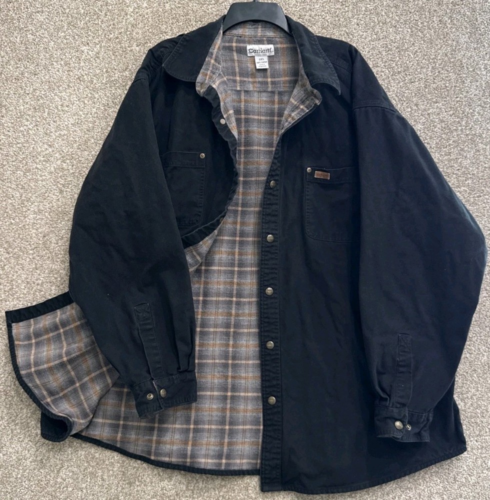 Carhartt S296 BLK Men's 3XL Flannel Lined Canvas Shirt Jacket Black Heavy Snap