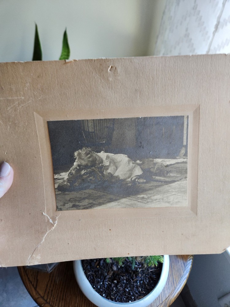 Antique Cabinet Card Photograph Little Girl On Tiger Rug Elizabeth Dee Morgan...