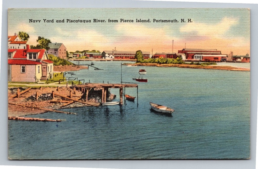 Vintage Portsmouth NH Navy Yard & Piscataqua River Postcard 1948