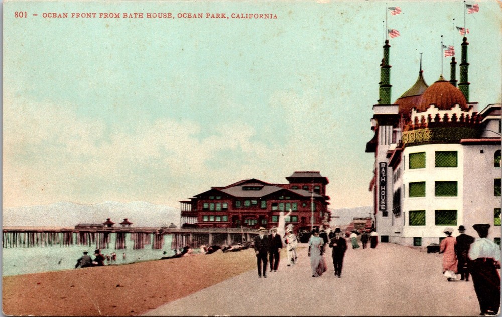 Postcard Ocean Front from Bath House in Ocean Park, California