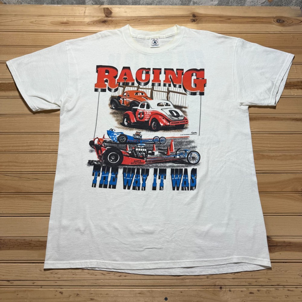 Vintage 90s 1997 Racing The Way It Was Drag Cars MBNA NASCAR T-Shirt - Size XL