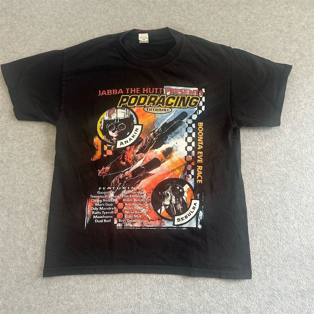 Vintage Star Wars Episode I Podracing T-Shirt Boys L Black Graphic Tee