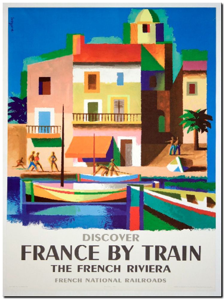 Cool Retro Travel Poster *FRAMED* CANVAS ART France by Train 18x12