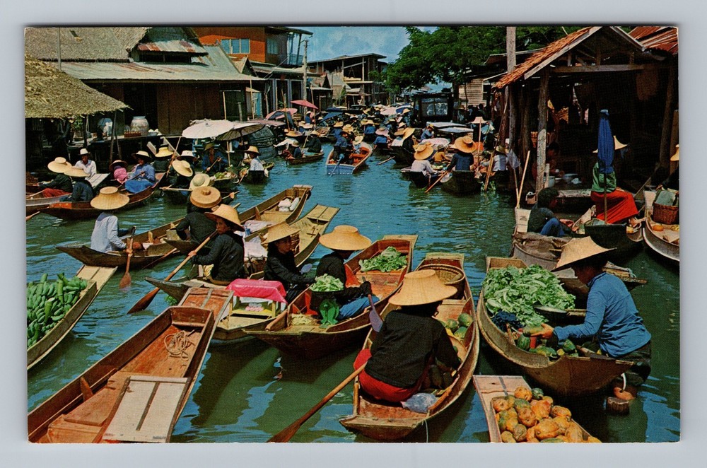 Thailand- Bangkok Floating Market Standard Souvenir Postal Old Vintage Postcard
