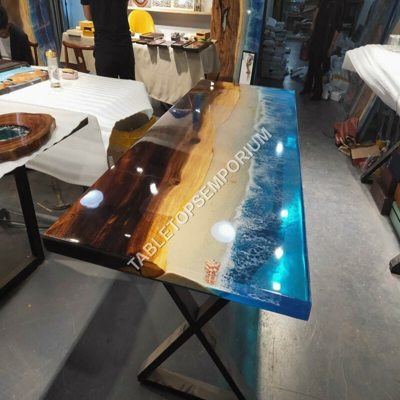 Acacia Tabletop Handmade Combined with Ocean Epoxy Resin River Art Outdoor Décor-image