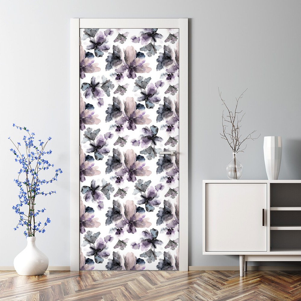 Dark Flowers Bubble Free | Night Floral Pattern | Repositionable Door Decal