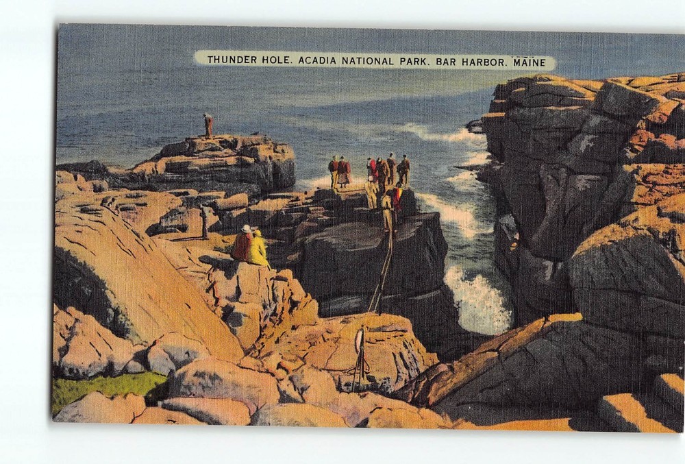 Old Vintage Postcard Thunder Hole Acadia National Park Bar Harbor Maine-image
