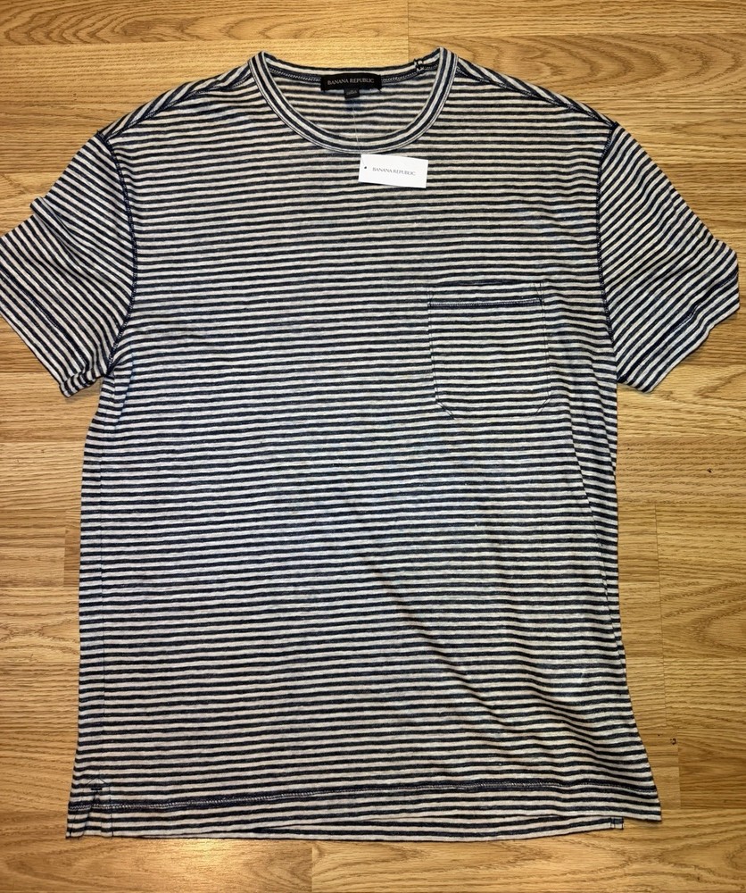 Banana Republic Men’s Black Striped Pocket T-Shirt Sz S Crew Neck Short Sleeve