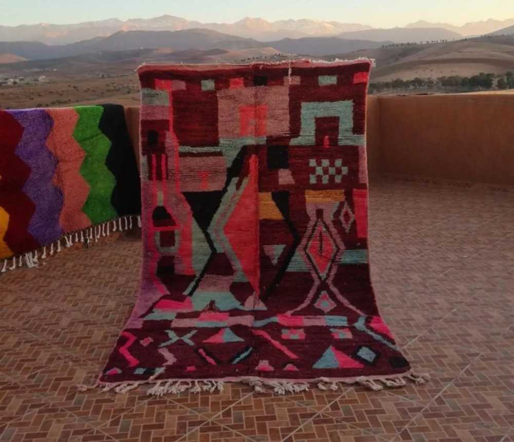 Handmade Wool Berber Rug: Colorful Moroccan Azilal Carpet
