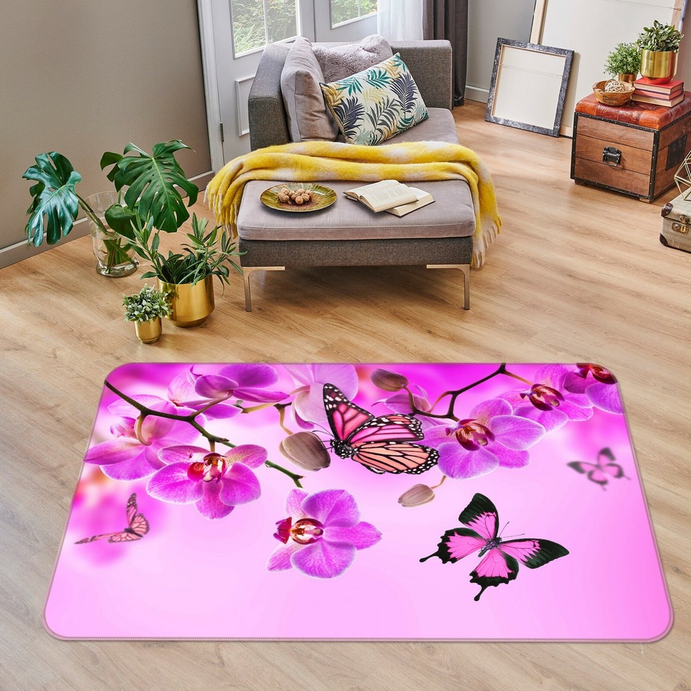3D Pink Pansy Butterfly Non-Slip Rug Mat Elegant Photo Carpet O3142