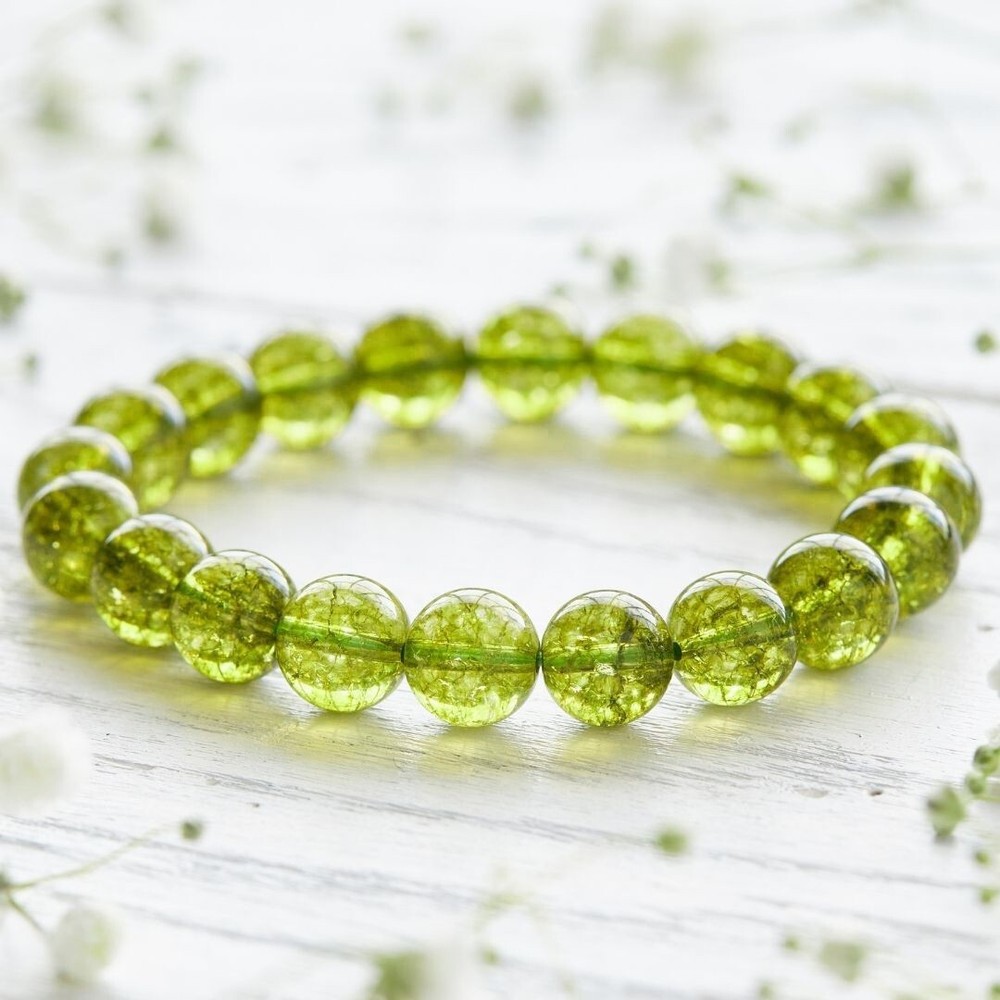 Natural Peridot Stone Bracelet Green Crystal Gemstone Stretch Bracelet Healing