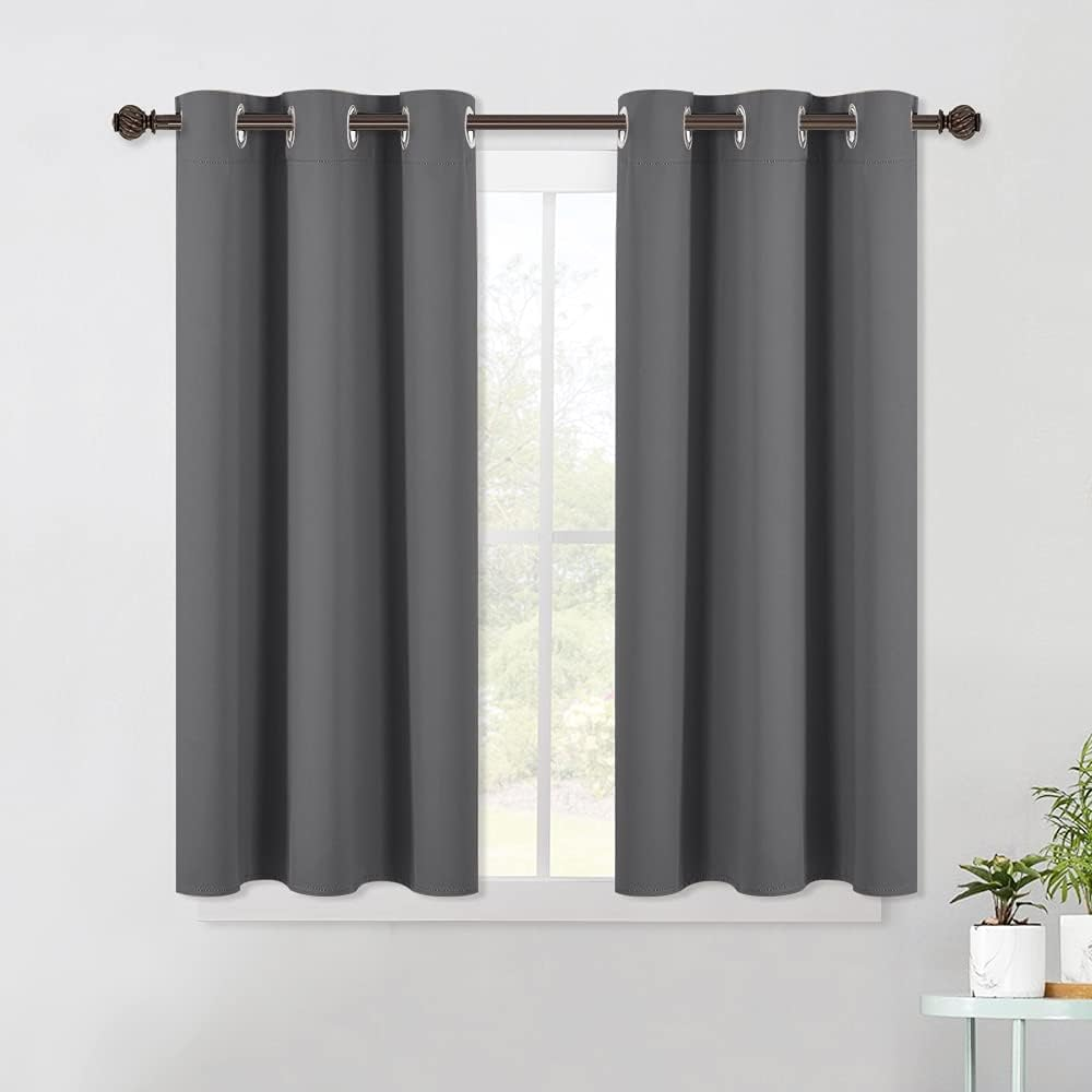 NICETOWN Grey Thermal Blackout Short Curtain Panels for Kitchen or Bedroom