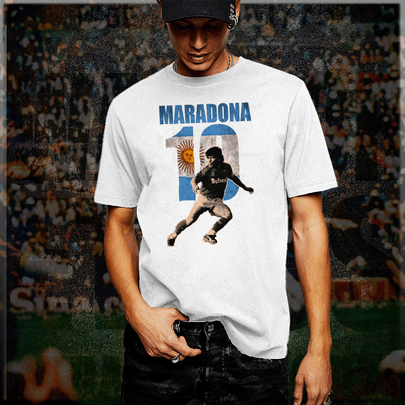 Soccer T-Shirt Diego Maradona Argentina Football Legend S-3XL World Cup white