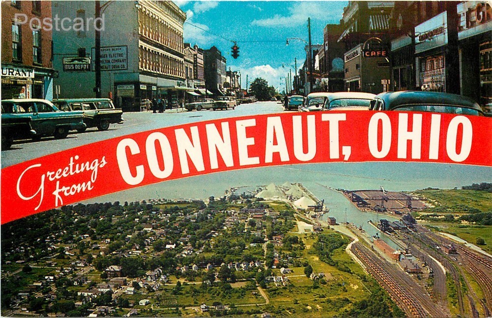 OH, Conneaut, Ohio, Harbor, Main Street, Greetings, Tichnor No. K-8541