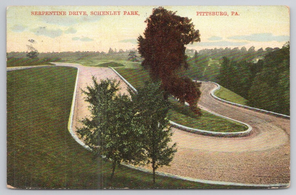 1908 Pittsburg PA Serpentine Drive Schenley Park German Postcard
