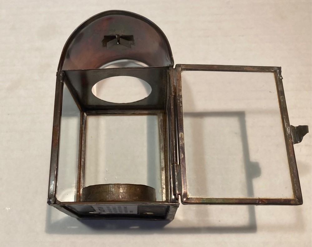 Old Metal and Glass Lantern with Hinged Door Tea Candle