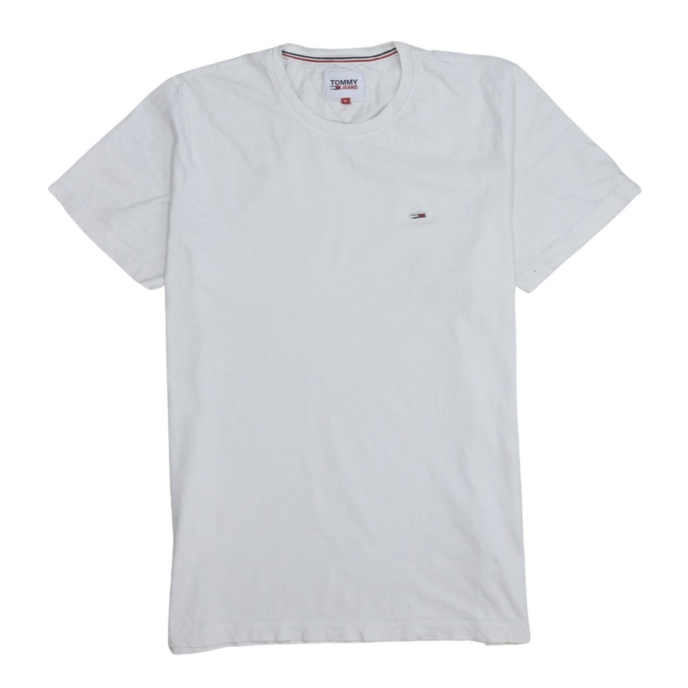 Tommy Jeans Womens T Shirt White Cotton Embroidered Flag Logo Classic Crew XL